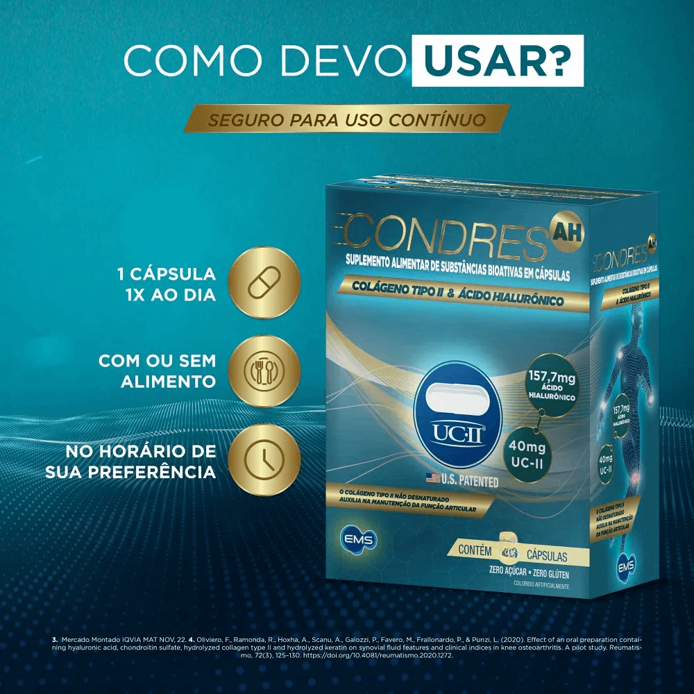 Condres AH Colágeno Tipo II com Àcido Hialurônico 90 Cápsulas